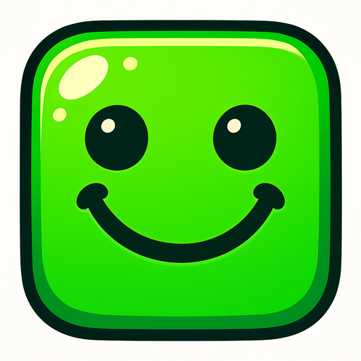 Can you draw a smiling face with rounded edges, green and shiny effect?.
In-Game asset.  2d.  High contrast.  No shadows