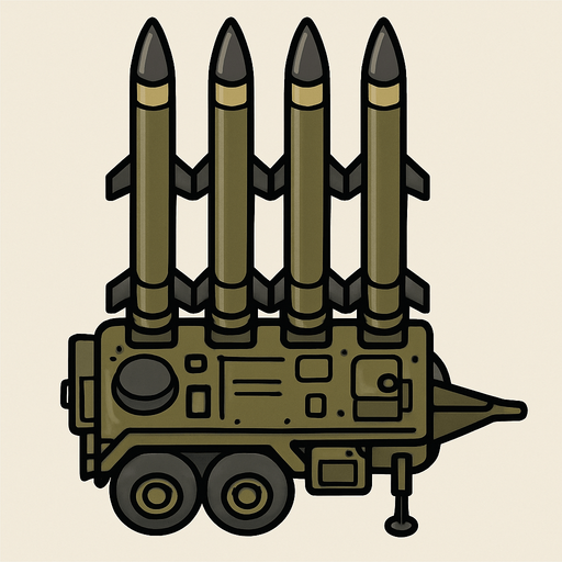 A surface-to-air (SAM) missile launcher..
In-Game asset.  2d.  High contrast.  No shadows. Top down view