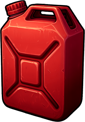 Garrafón de gasolina rojo.
Single Game Texture.  In-Game asset.  2d.  Blank background.  High contrast.  No shadows