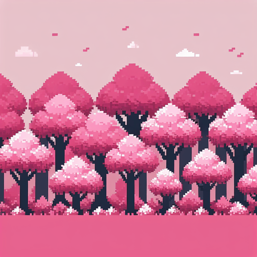 pink forest template background pixels 2d  düz zemin.
Single Game Texture.  In-Game asset.  2d.  Blank background.  High contrast.  No shadows. bacground pink templete and trees