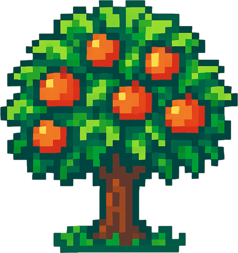 8 bit nectarine tree.
In-Game asset.  2d.  High contrast.  No shadows