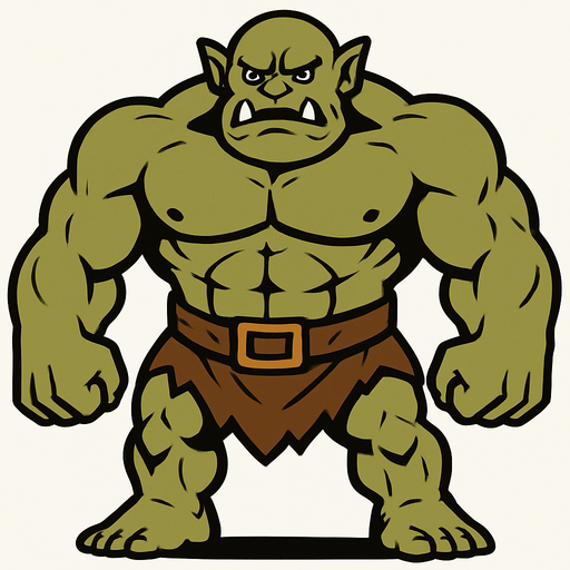 Ogro músculoso y gigante.
In-Game asset.  2d.  High contrast.  No shadows