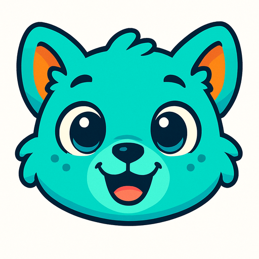 Vibrant teal baby animal face. cartoon. 
Game asset. 2d. Blank background. High contrast. No shadows.