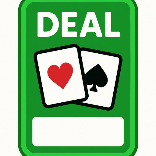 A rectangular green button with 2:3 ratio. Rounded corners. The word ‘Deal’ at top with a couple of small playing cards underneath. Blank area at the bottom. 
In-Game asset.  2d.  High contrast.  No shadows