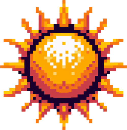 sun pixelart
Single Game Texture. In-Game asset. 2d. Blank background. High contrast. No shadows.
