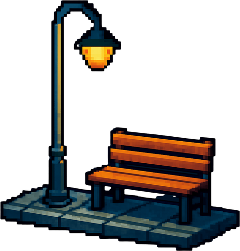 sokak lambası kaldırım ve bank pixel.
In-Game asset.  2d.  High contrast.  No shadows
