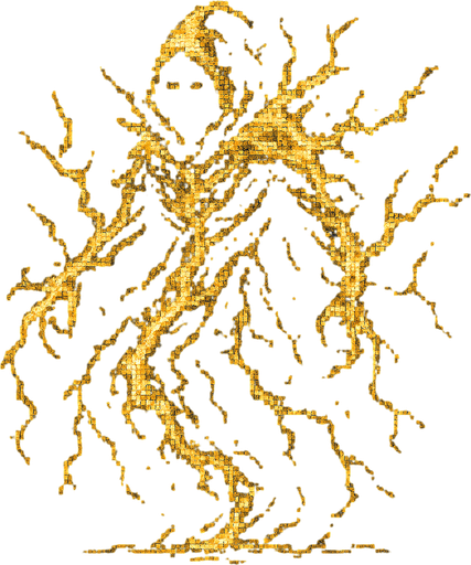 Lightning spirit character 
Dark souls style 2d pixel art.
In-Game asset.  2d.  High contrast.  No shadows