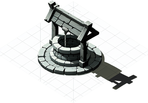 A well in a RTS fantasy style Single Game Texture. In-Game asset. 2d. Blank background. High contrast. No shadows.