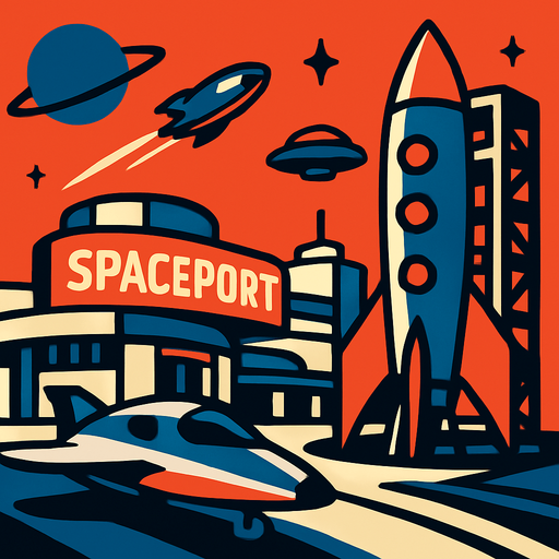 spaceport.
In-Game asset.  2d.  High contrast.  No shadows. spaceport