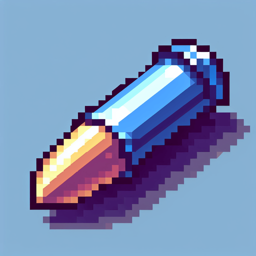 A bullet, pixelated Single Game Texture. In-Game asset. 2d. Blank background. High contrast. No shadows.
