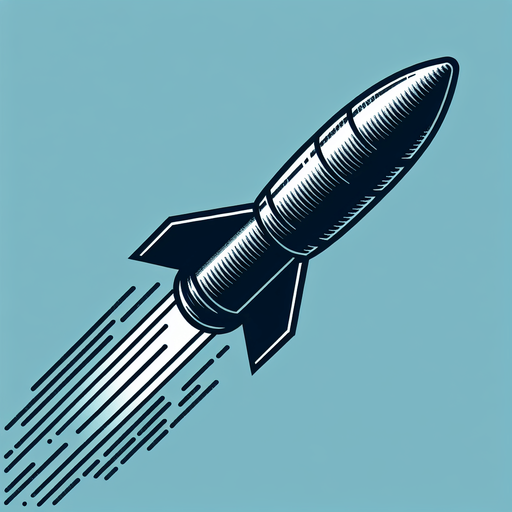 a missile with the trail. the missile is pointing to the top, and the trail goes down. no background, top-down view.
Single Game Texture.  In-Game asset.  2d.  Blank background.  High contrast.  No shadows