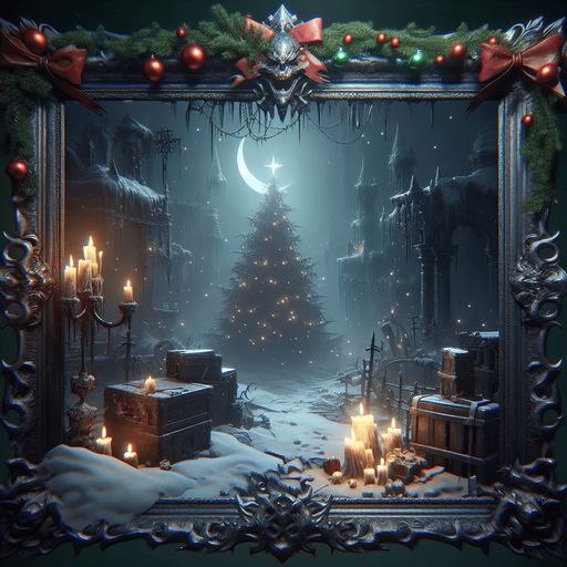 a simple dirty, dark and eerie Christmas frame.
Single Game Texture. In-Game asset. 2d. Blank background. High contrast. No shadows.