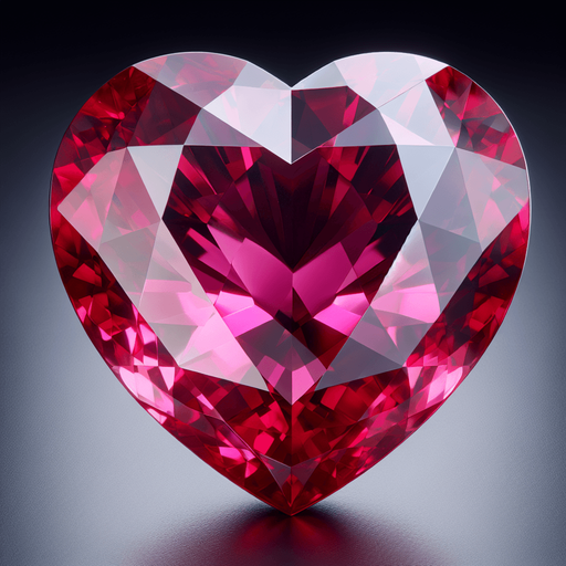 Large heart in precious ruby, very lightly decorated. Front view.