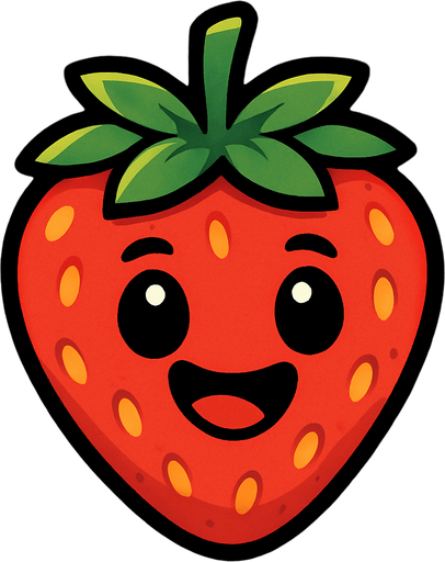 Strawberry with face.
In-Game asset.  2d.  High contrast.  No shadows