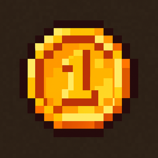 a pixel art coin.
In-Game asset.  2d.  High contrast. pixel