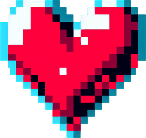 8-bit heart. in game asset. Single Game Texture. In-Game asset. 2d. Blank background. High contrast. No shadows.