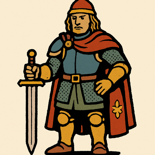 dame un personaje inspirado en la era medieval.
In-Game asset.  2d.  High contrast.  No shadows