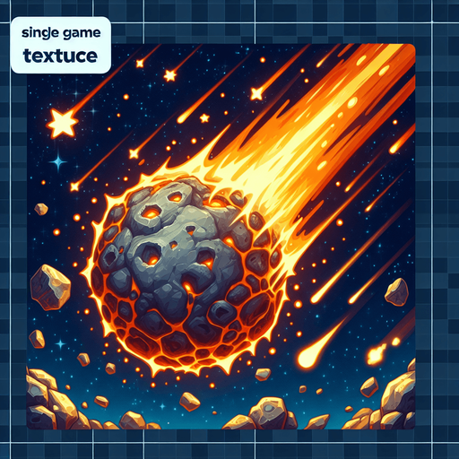 a giant meteor.
Single Game Texture. In-Game asset. 2d. Blank background. High contrast. No shadows.