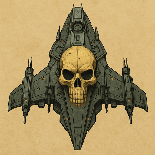 war drone spaceship skull tip top view.