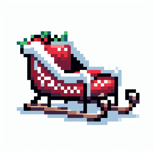 santa sled. Single Game Texture. In-Game asset. 2d. Blank background. High contrast. No shadows. pixelated. 8 bit
