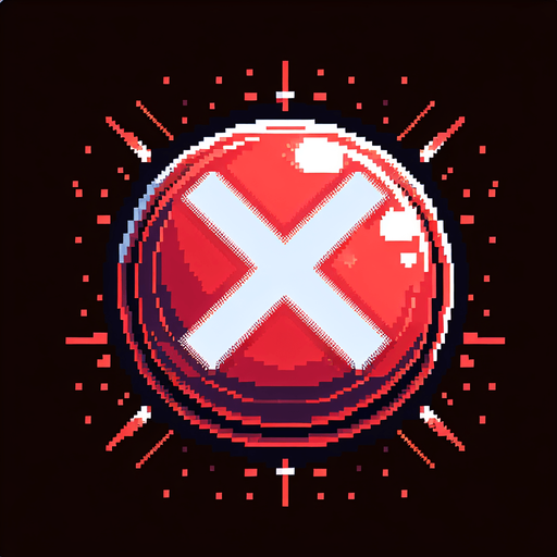 Big red X button for a game gui. 8-bit art style..
Single Game Texture. In-Game asset. 2d. Blank background. High contrast. No shadows.
