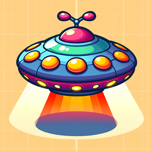 Create a cartoon-style  UFO obstacle for a helicopter game. The UFO should be rounded with glowing lights, antennas, and a colorful alien style..
Single Game Texture.  In-Game asset.  2d.  Blank background.  High contrast.  No shadows