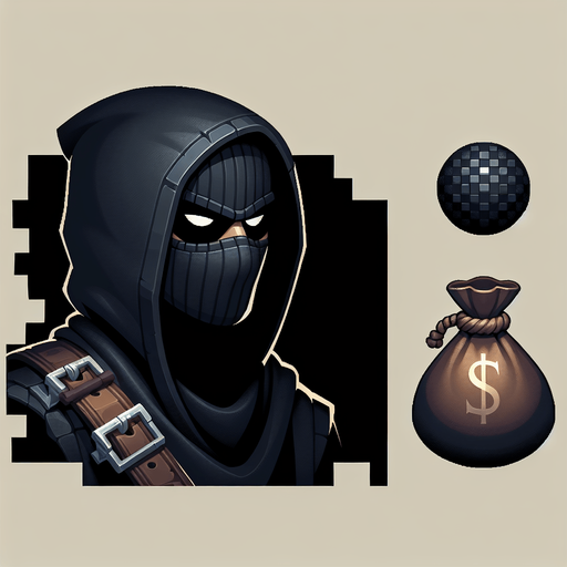 Robber.
Single Game Texture. In-Game asset. 2d. Blank background. High contrast. No shadows.