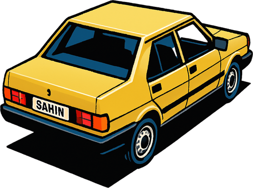 Tofaş Şahin. In-game asset. 2D. High contrast. No shadows. Rear three-quarter view from above, showing the right side and back of the car.
