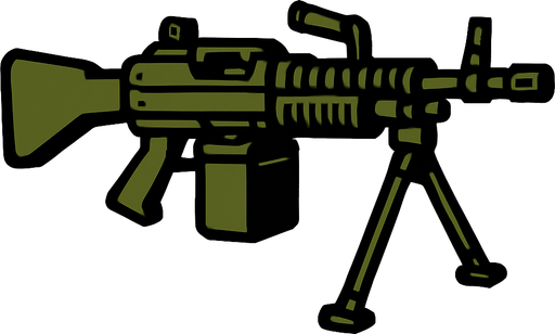 machine gun.
In-Game asset.  2d.  High contrast.  No shadows