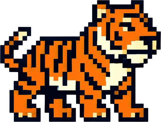 Tiger 8 bit.
In-Game asset.  2d.  High contrast.  No shadows