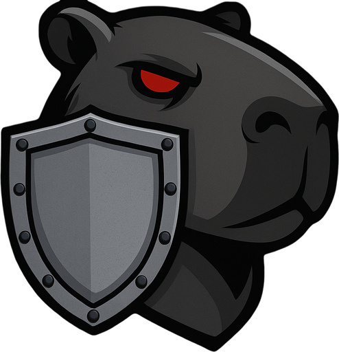 Ponle un escudo de metal delante de la cabeza. Tapando la boca y el cuello. Recuerda usar los rasgos y formas de un capibara. El escudo debe de ser de un plomo claro