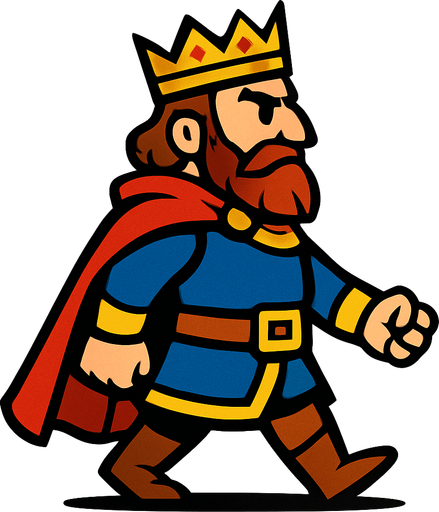 bir imparatorluğun kralı , sağdan sola yürür gibi.
In-Game asset.  2d.  High contrast.  No shadows