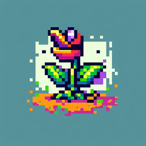 pixel hungery plant.
Single Game Texture.  In-Game asset.  2d.  Blank background.  High contrast.  No shadows