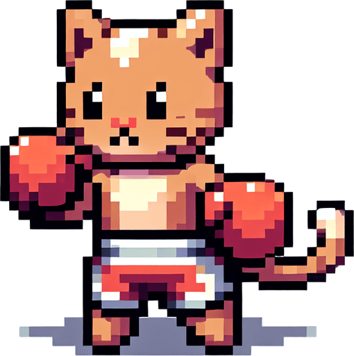 a cute anthropomorphic cat wearing boxing shorts and boxing gloves, pixel art
Single Game Texture. In-Game asset. 2d. Blank background. High contrast. No shadows.