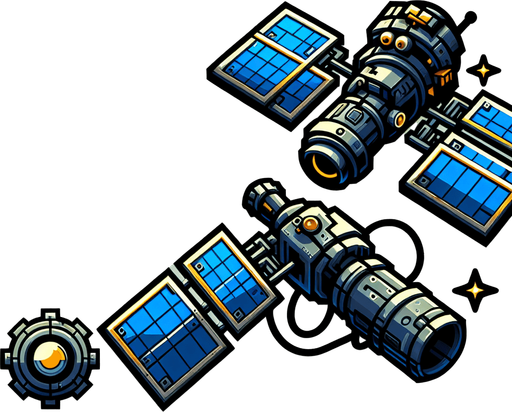 uzay uydusu.
Single Game Texture. In-Game asset. 2d. Blank background. High contrast. No shadows.
