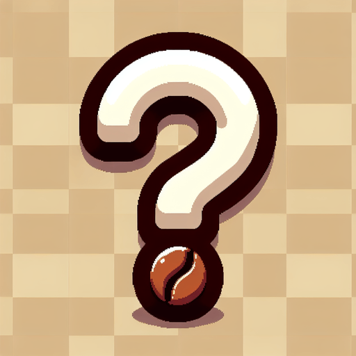 Coffee themed question mark.
Single Game Texture. In-Game asset. 2d. Blank background. High contrast. No shadows.