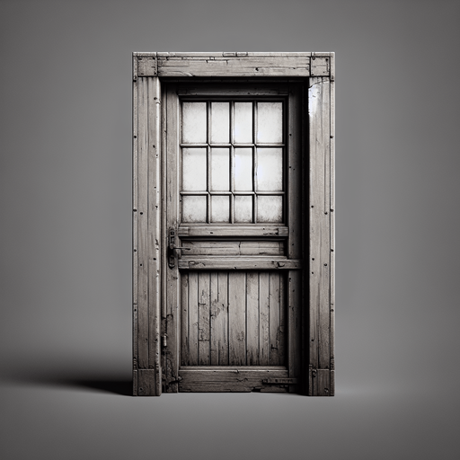 create a door with window.
Single Game Texture.  In-Game asset.  2d.  Blank background.  High contrast.  No shadows