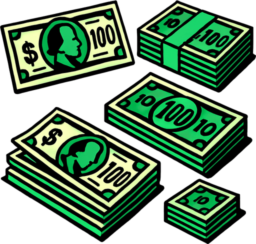 billetes de dolar.
In-Game asset.  2d.  High contrast.  No shadows