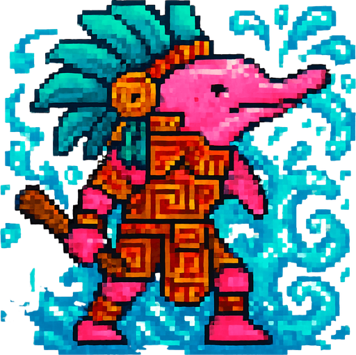 Generame un guerrero azteca con patrones, estilo pixelar, además será una Delfin Rosado con efectos de AGUA.
In-Game asset.  2d.  High contrast.  No shadows
