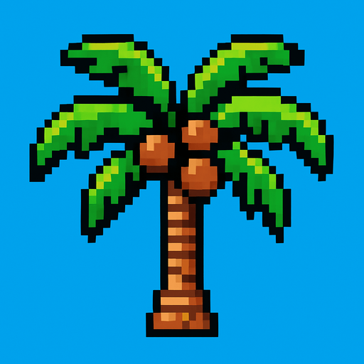 8 bit coconut tree.
In-Game asset.  2d.  High contrast.  No shadows