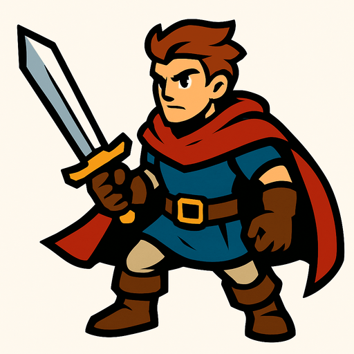 hero swordsman.
In-Game asset.  2d.  High contrast.  No shadows