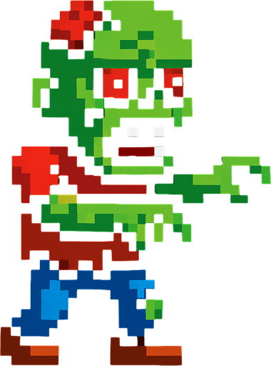pixel zombie character.
In-Game asset.  2d.  High contrast.  No shadows