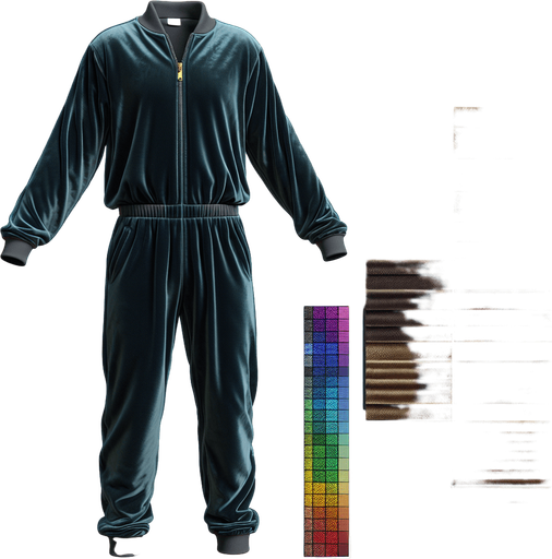 Velour jumpsuit.
Single Game Texture.  In-Game asset.  2d.  Blank background.  High contrast.  No shadows