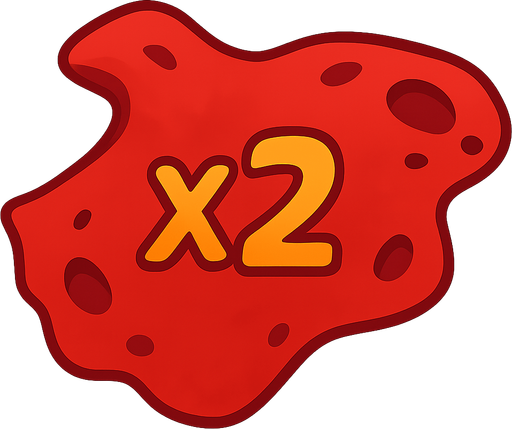 red meteor with x2 write. No background. Transparent background. Blank background. No shadows. 2d. In-Game asset. flat