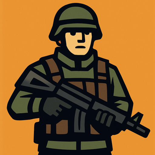 Soilder.
In-Game asset.  2d.  High contrast.  No shadows