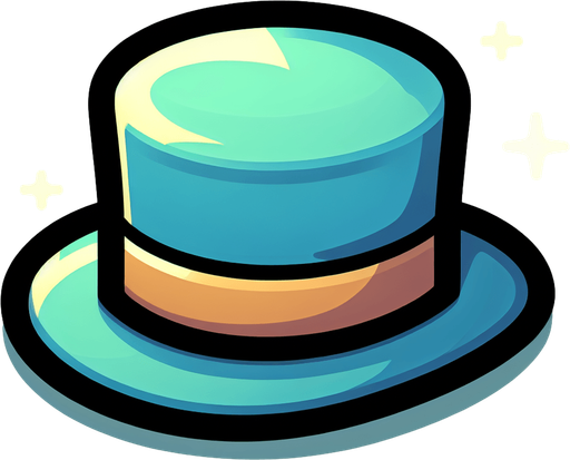 A top hat. Side profile. Cartoon.
Single Game Texture.  In-Game asset.  2d.  Blank background.  High contrast.  No shadows