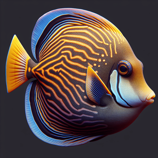 A realistic tangfish.
Single Game Texture. In-Game asset. 2d. Blank background. High contrast. No shadows.