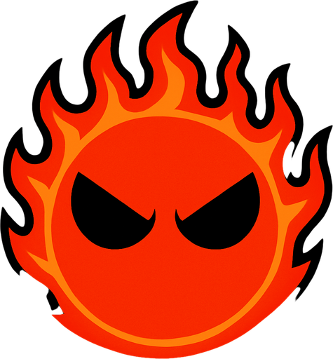make a red firey circle with black eyes that are mad and no mouth.
In-Game asset.  2d.  High contrast.  No shadows
