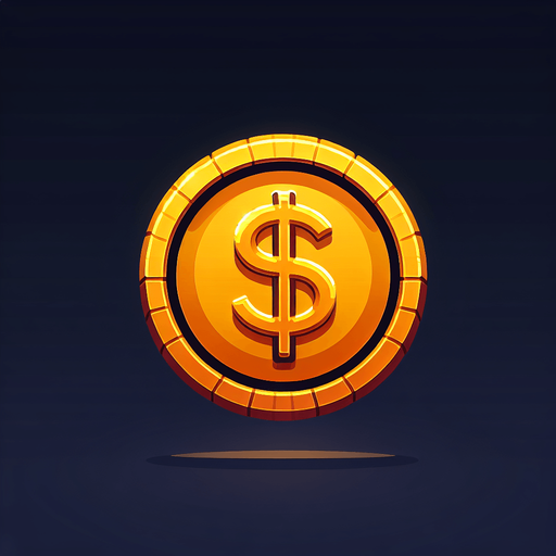 Gold coin with dollar sign.
Single Game Texture.  In-Game asset.  2d.  Blank background.  High contrast.  No shadows