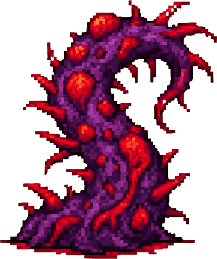 2d pixel art high quality enfected mutant purple and red tentacle.
In-Game asset.  2d.  High contrast.  No shadows